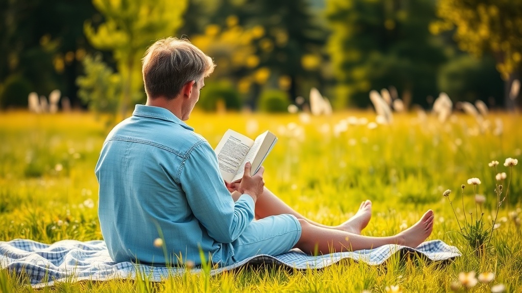 Person liest ein Buch in der Natur — Digital Detox