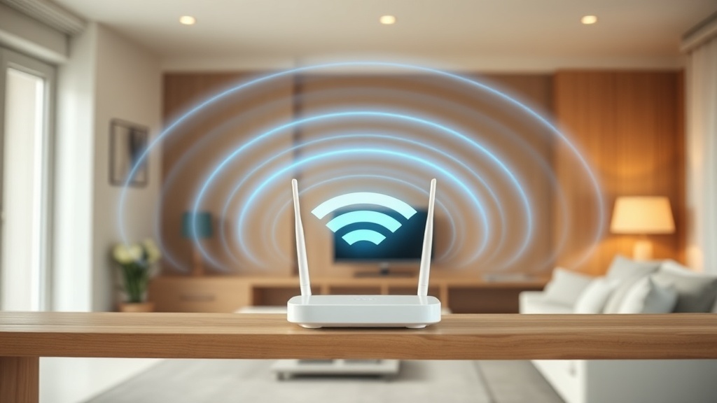 WLAN-Router im Wohnzimmer mit Funksignalen